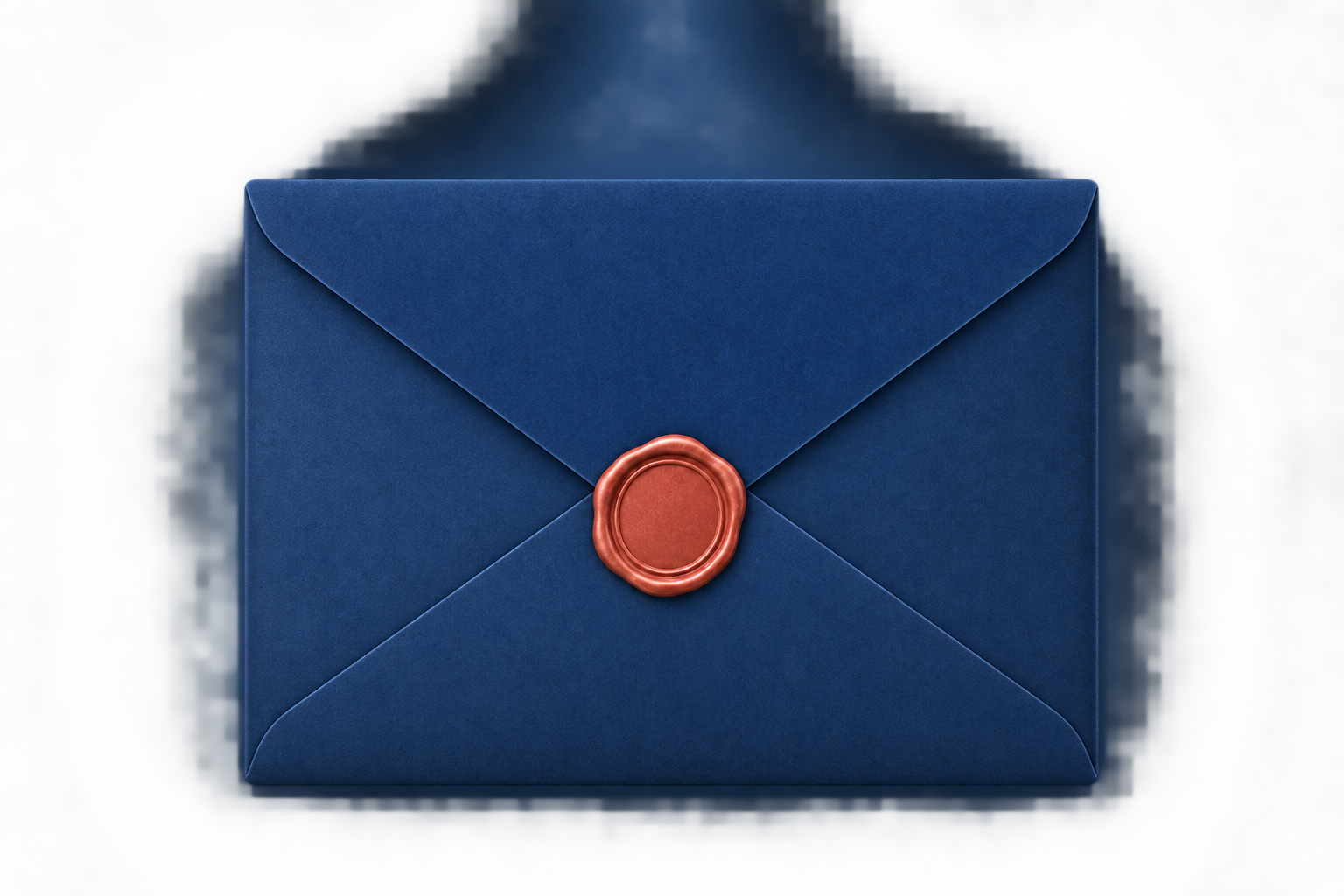 A deep blue envelope sealed with red wax
